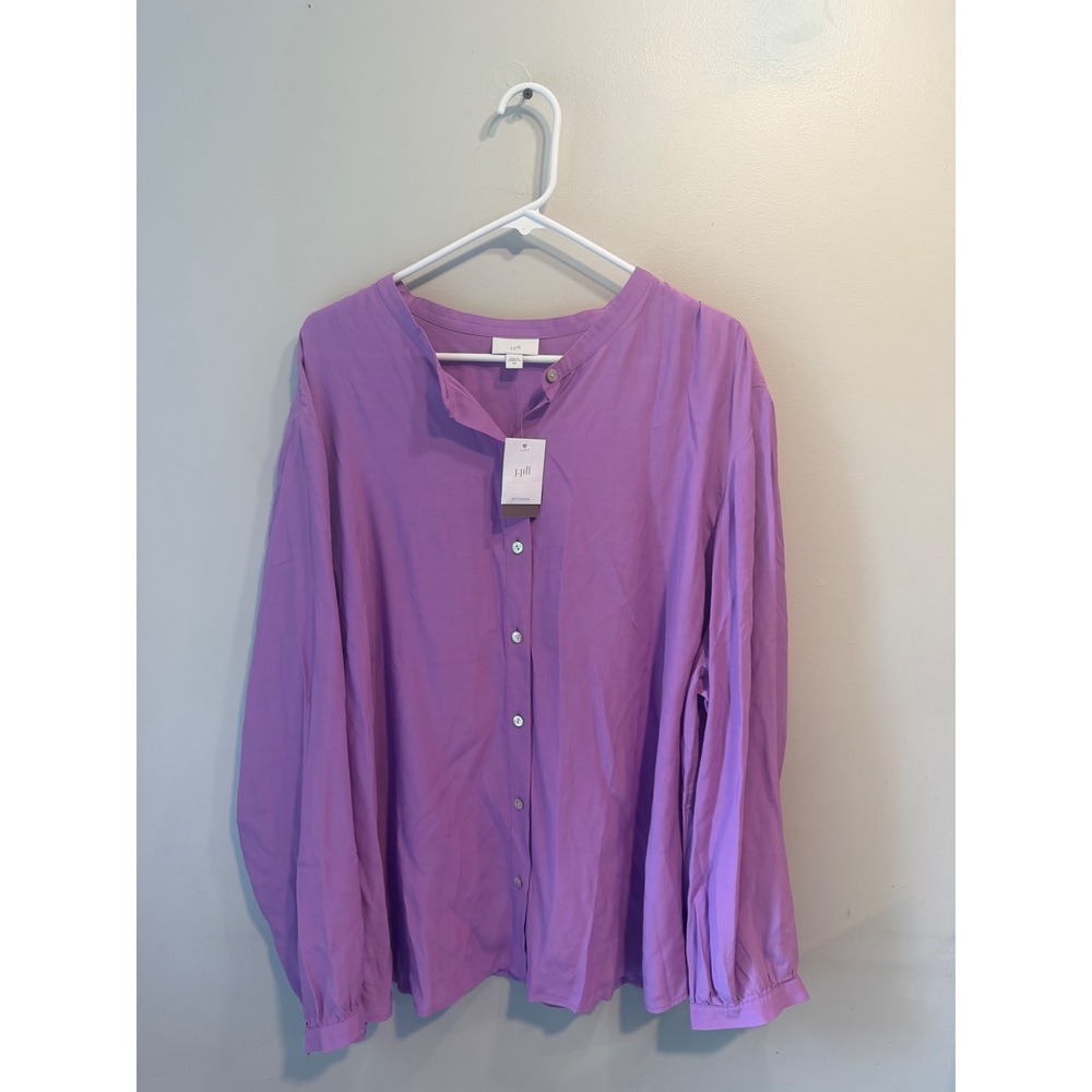 J. Jill Women 4X Violet Purple Band Collar Button Down Blouse Long Sleeve NWT
